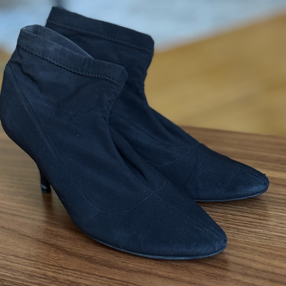 Salvatore Ferragamo Black Stretch Sock Boots Kitten Heel Size 7